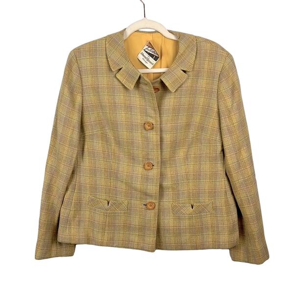 Vintage unique plaid wool Tailorbrooke button down split collar blazer - Picture 1 of 12